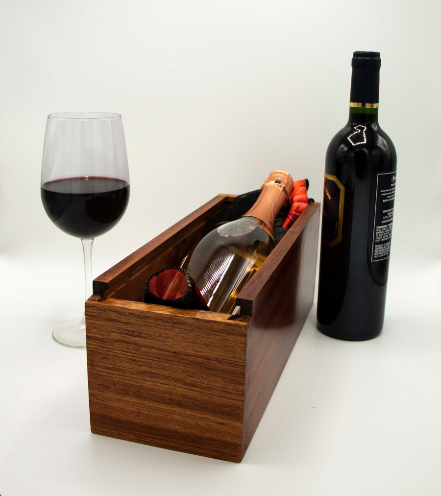 Wine box made from Paduk, a dark red wood